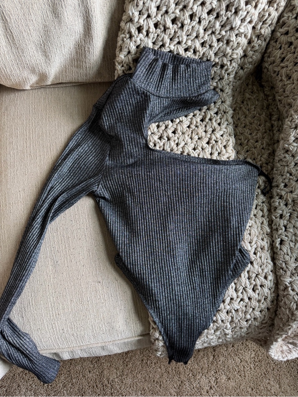 Mock-Neck Bodysuit in Charcoal Gray
